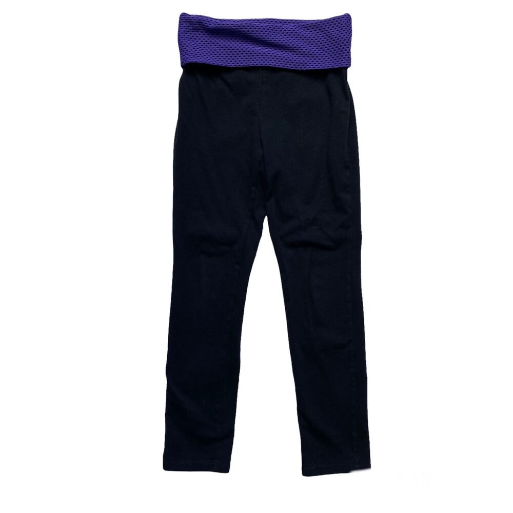 Girls M 7-8 Danskin Now Black Straight Leg Leggings Purple Lined Mesh Fold Over